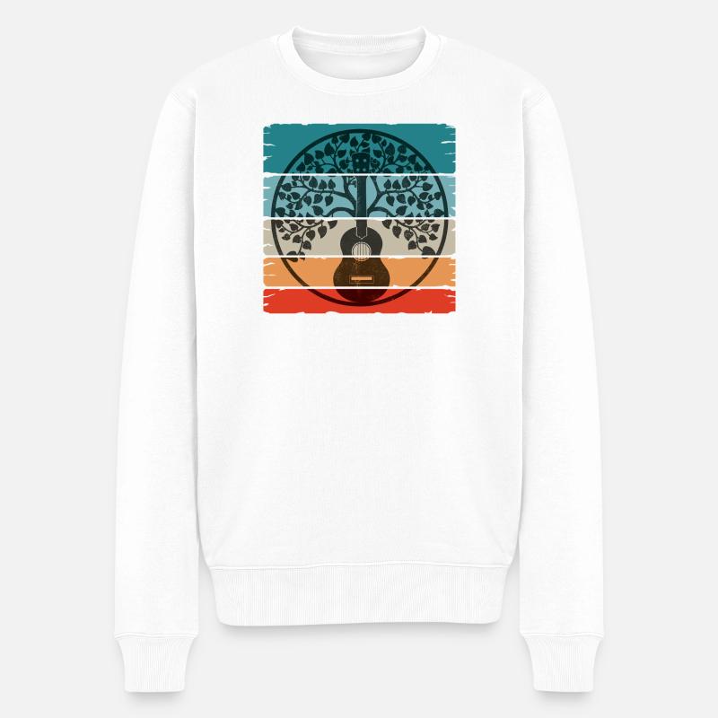 Ukulele Mandala on retro sunset - Männer Premium Bio Pullover - Weiß