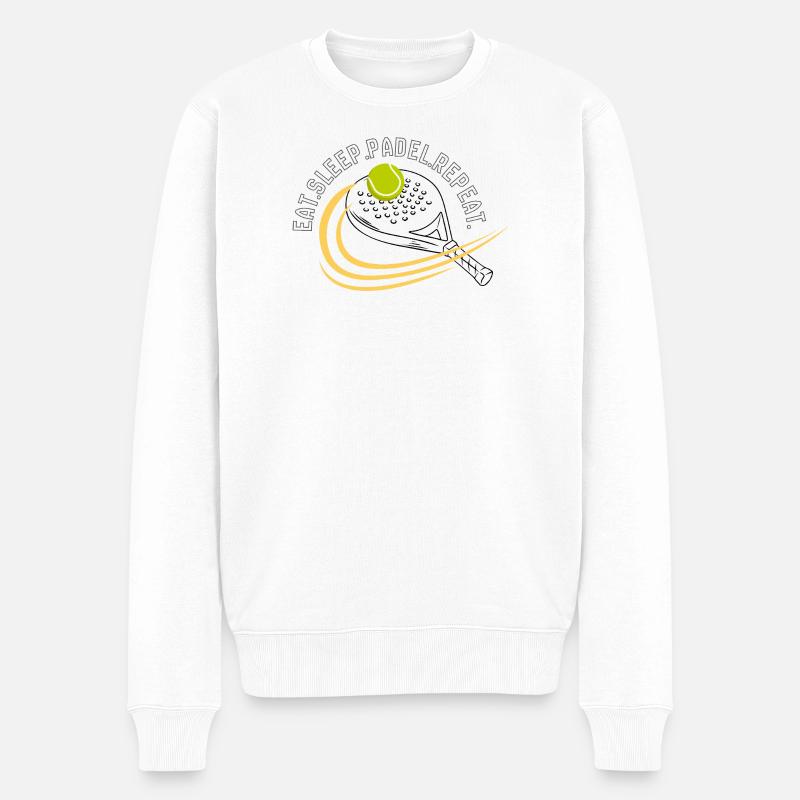 Essen-schlafen-Padel-wiederholen- - Männer Premium Bio Pullover - Weiß