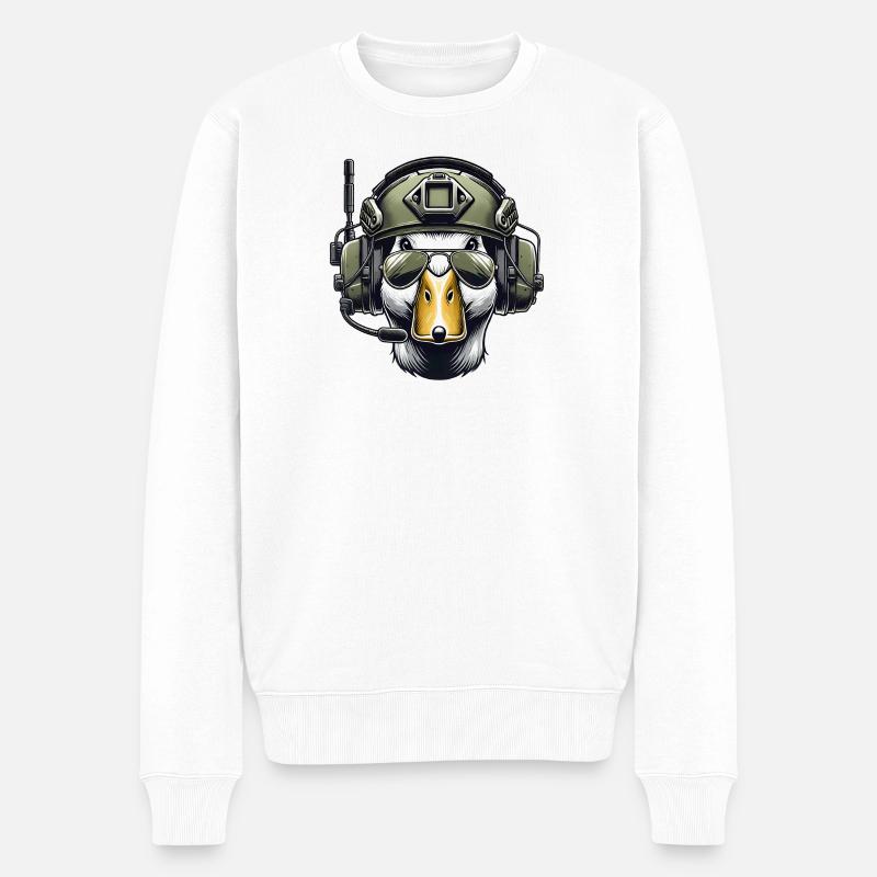 Taktische Ente mit Headset - Männer Premium Bio Pullover - Weiß