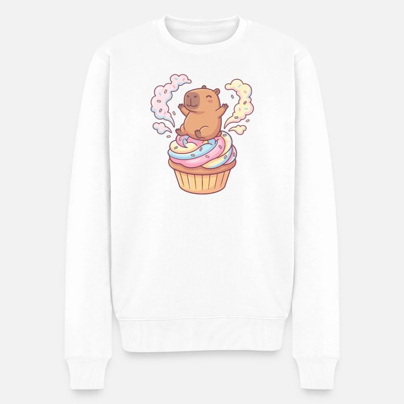 Fête cupcake capybara avec glaçage arc-en-ciel - Pull Premium bio Homme - blanc