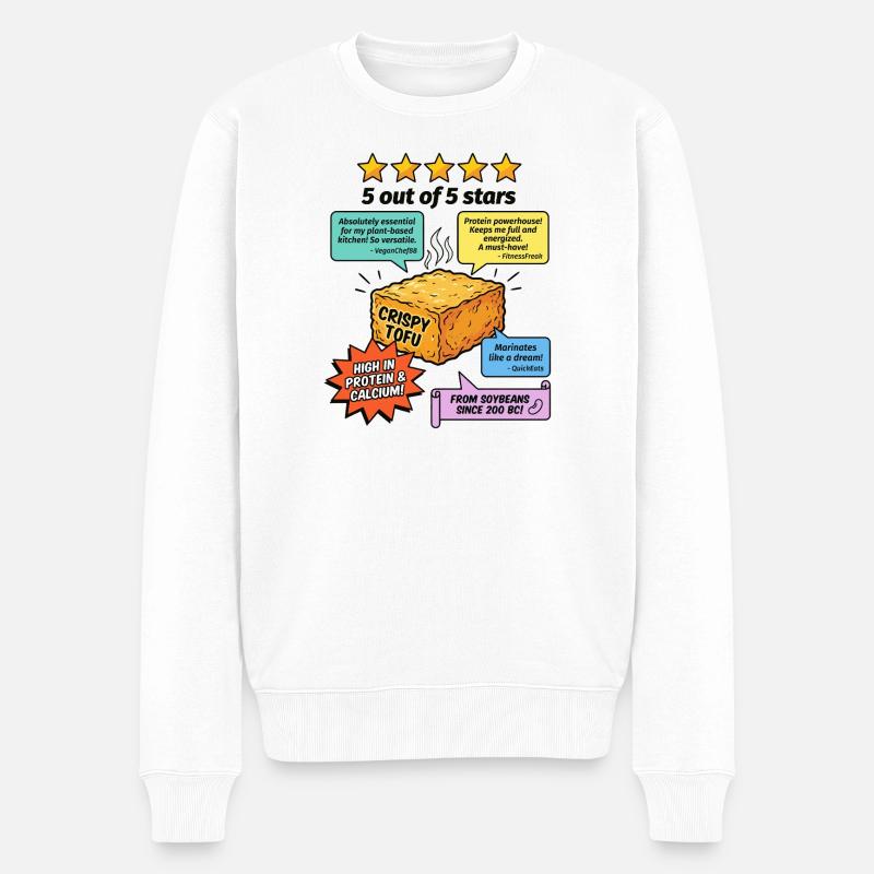 Crispy Tofu 5 Sterne Bewertung - Männer Premium Bio Pullover - Weiß