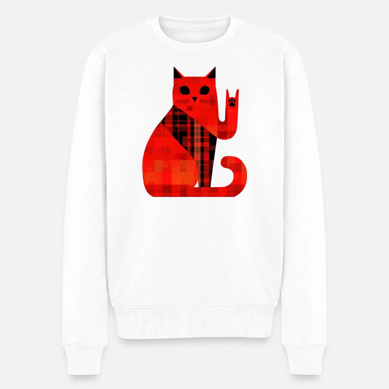 Rote Katze Karo Muster Modern - Männer Premium Bio Pullover - Weiß