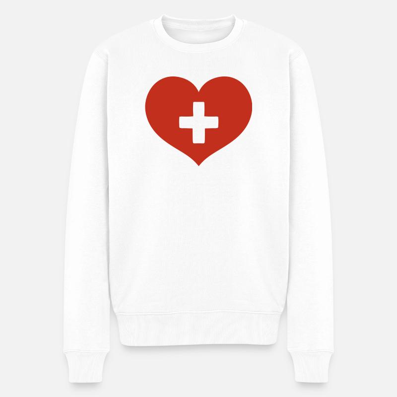 Herzförmige Schweizer Flagge - Männer Premium Bio Pullover - Weiß