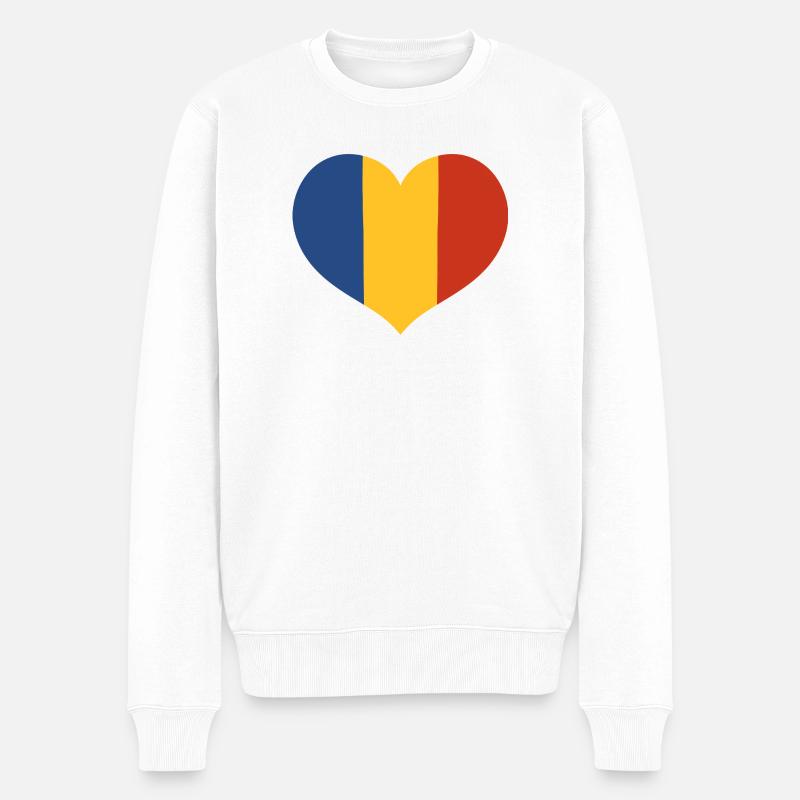 Rumänisches Flaggenherz - Männer Premium Bio Pullover - Weiß