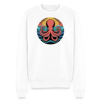 Retro Oktopus Sonnenuntergang Tintenfisch Motiv - Männer Premium Bio Pullover - Weiß - Vorne - Thijin (182cm)