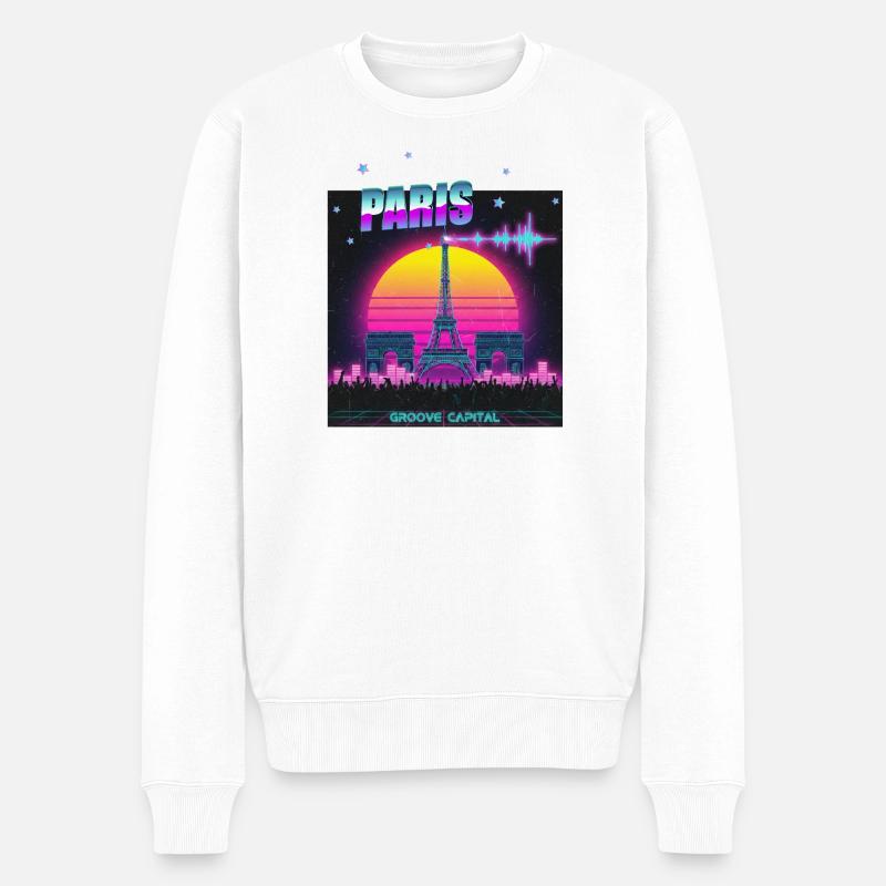 Paris Retro Wave Techno - Pull Premium bio Homme - blanc