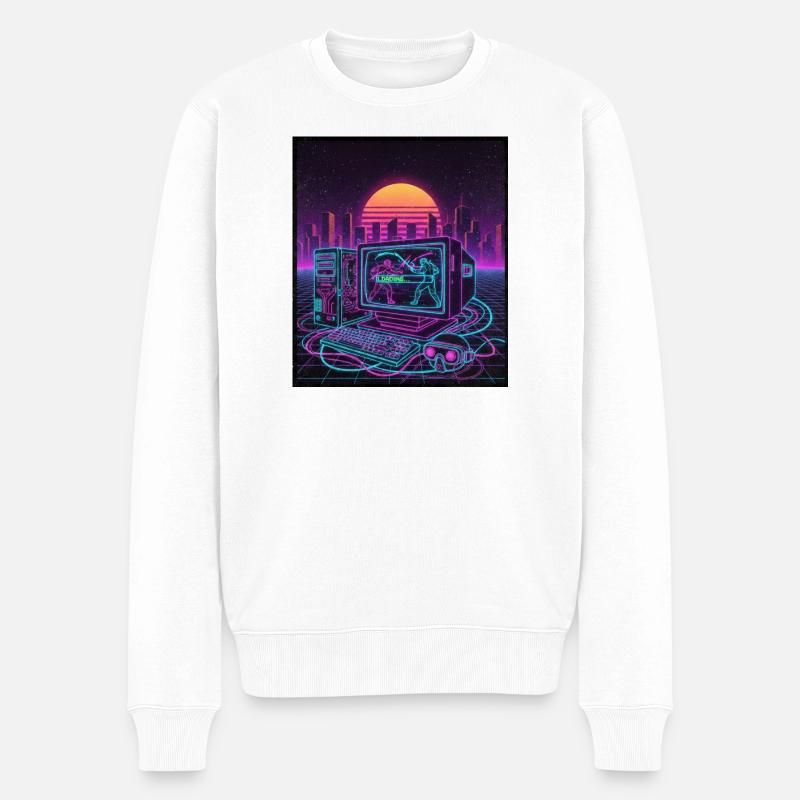 Retro Cyber Gamer - Männer Premium Bio Pullover - Weiß
