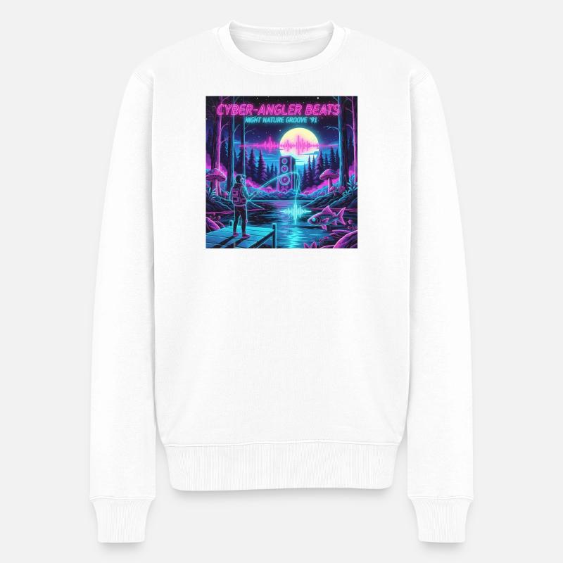 Retro Cyber Angler - Männer Premium Bio Pullover - Weiß
