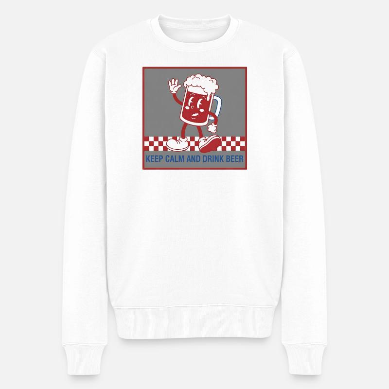 Caricature de la bière Keep Calm - Pull Premium bio Homme - blanc