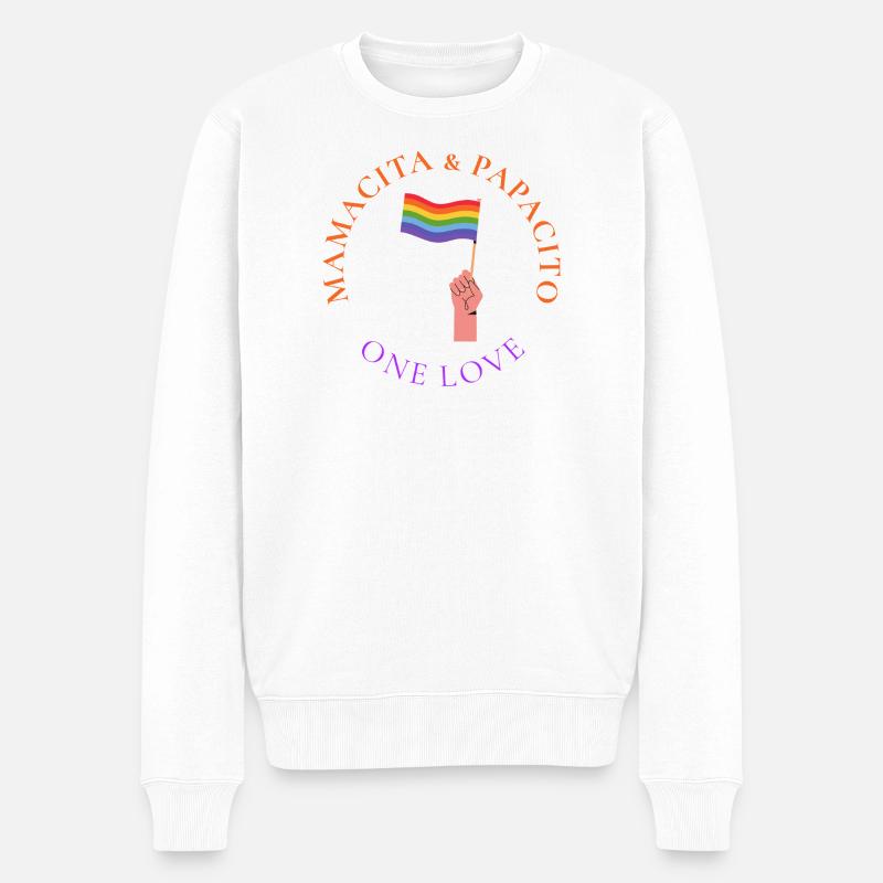 One Love Pride Flagge Umarmung - Männer Premium Bio Pullover - Weiß