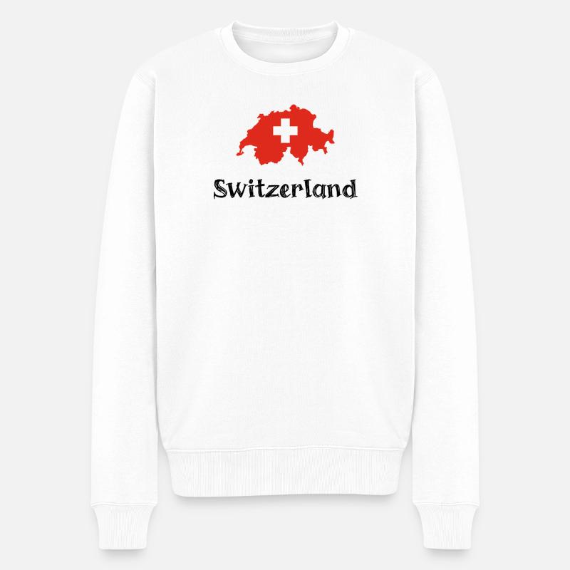 Switzerland (Black Text) - Männer Premium Bio Pullover - Weiß