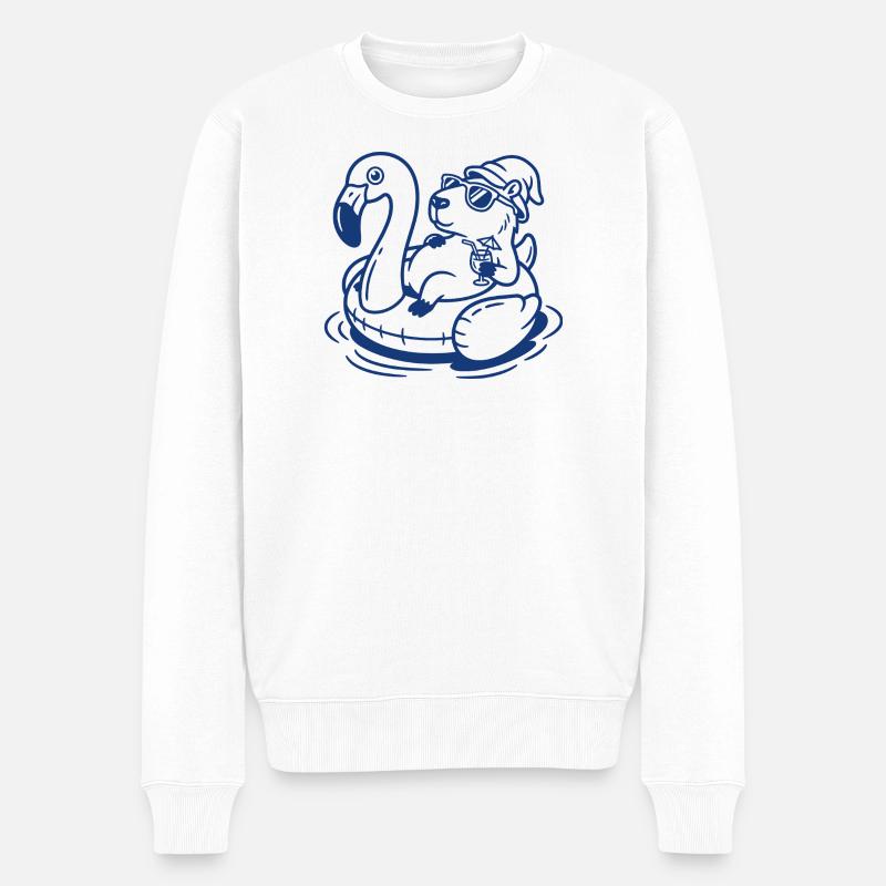Flamingo-Float Capy - Männer Premium Bio Pullover - Weiß