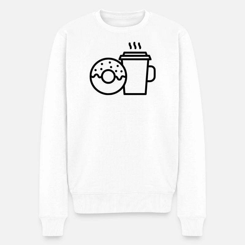 Donut und Kaffee Becher - Männer Premium Bio Pullover - Weiß