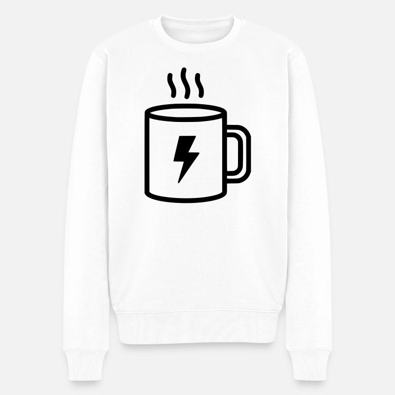 Kaffee Tasse Blitz Energie - Männer Premium Bio Pullover - Weiß