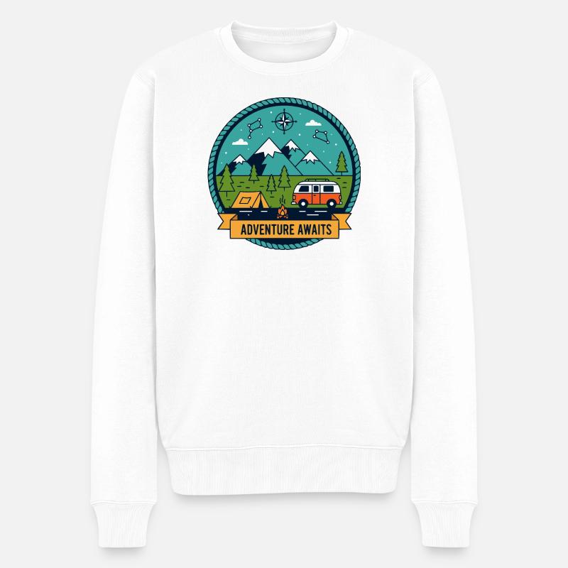 Abenteuer Camping Roadtrip Wildnis Badge - Männer Premium Bio Pullover - Weiß