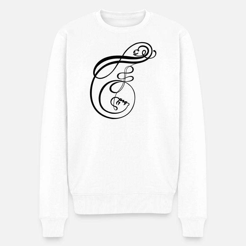 Kalligrafie Line Art Faces als Buchstabe F - Männer Premium Bio Pullover - Weiß
