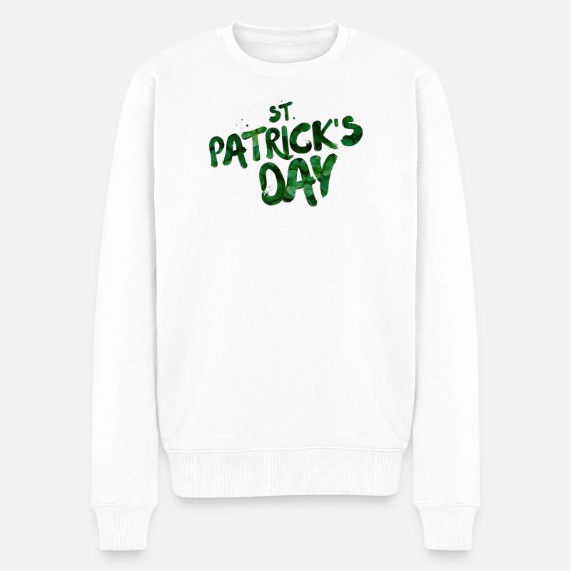 Grüne Blatt-Typo St Patrick's Day - Männer Premium Bio Pullover - Weiß