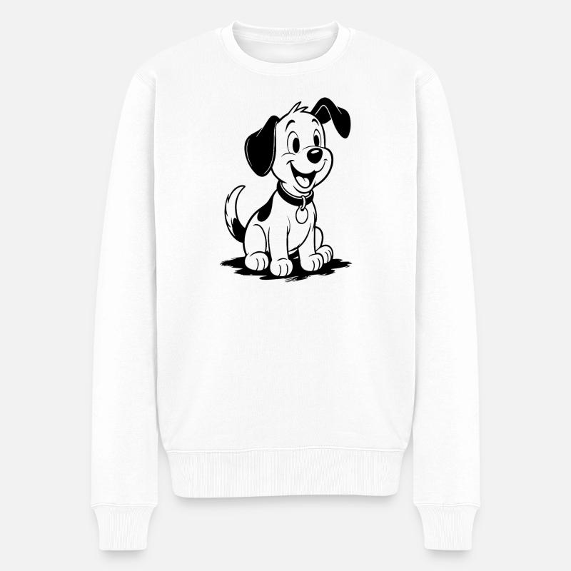Fröhlicher Cartoon-Hund Outline - Männer Premium Bio Pullover - Weiß