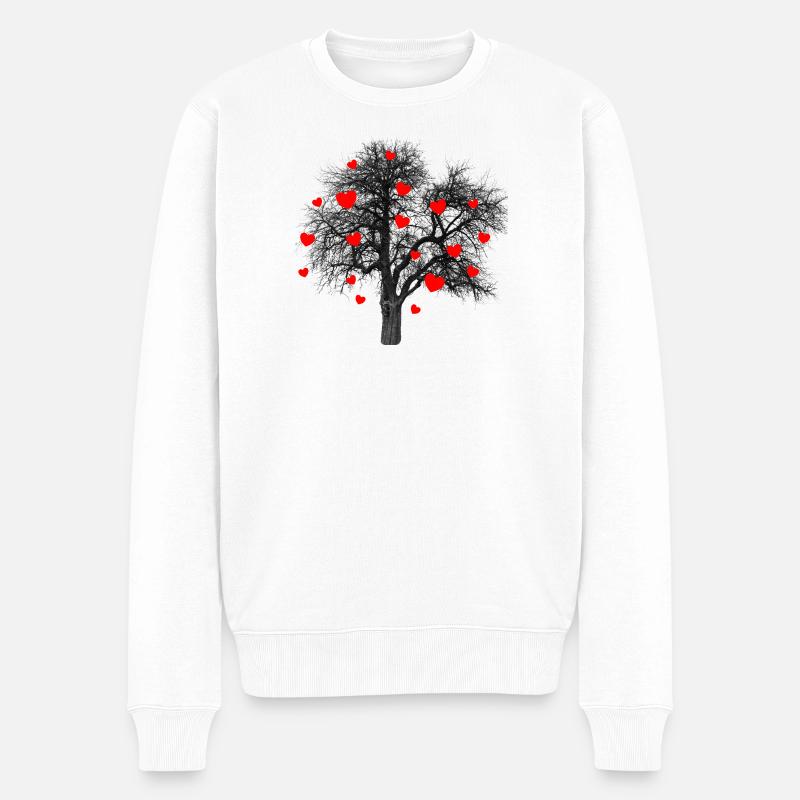 Rote Herzen Baum mit Herzen - Männer Premium Bio Pullover - Weiß