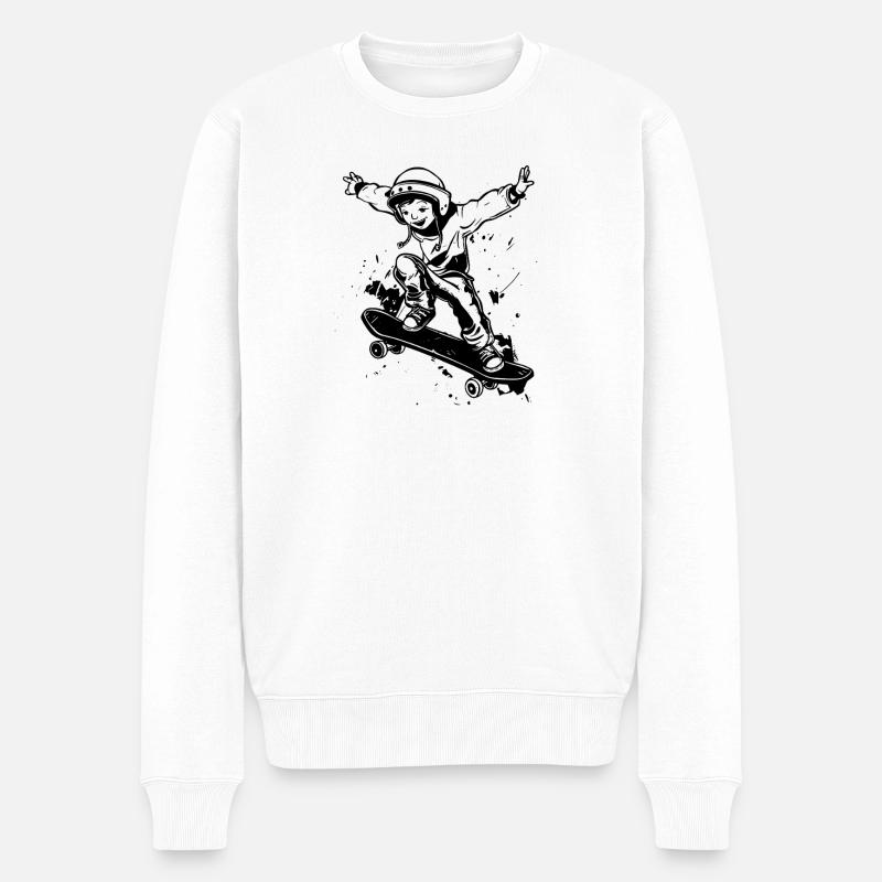 Skateboarder Junge - Männer Premium Bio Pullover - Weiß