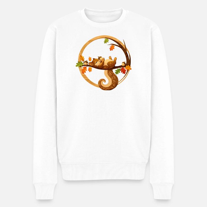 Écureuil endormi dans le cercle d’automne - Pull Premium bio Homme - blanc