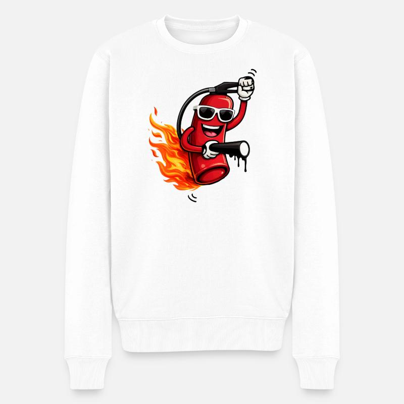Cooler Feuerlöscher mit Flammen  - Männer Premium Bio Pullover - Weiß