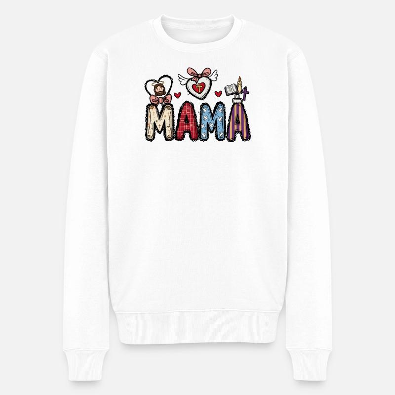 Glaubevolle Mama Herzkunst - Männer Premium Bio Pullover - Weiß