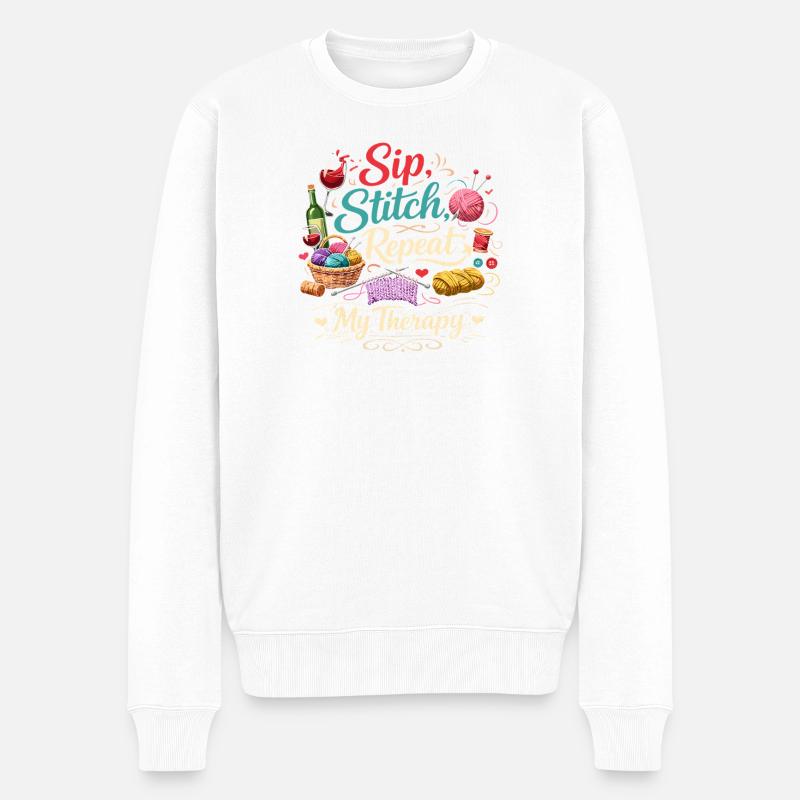 Sip Stitch Repeat Therapie - Männer Premium Bio Pullover - Weiß