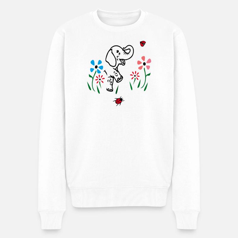 Elefant auf einer Blumenwiese - Männer Premium Bio Pullover - Weiß