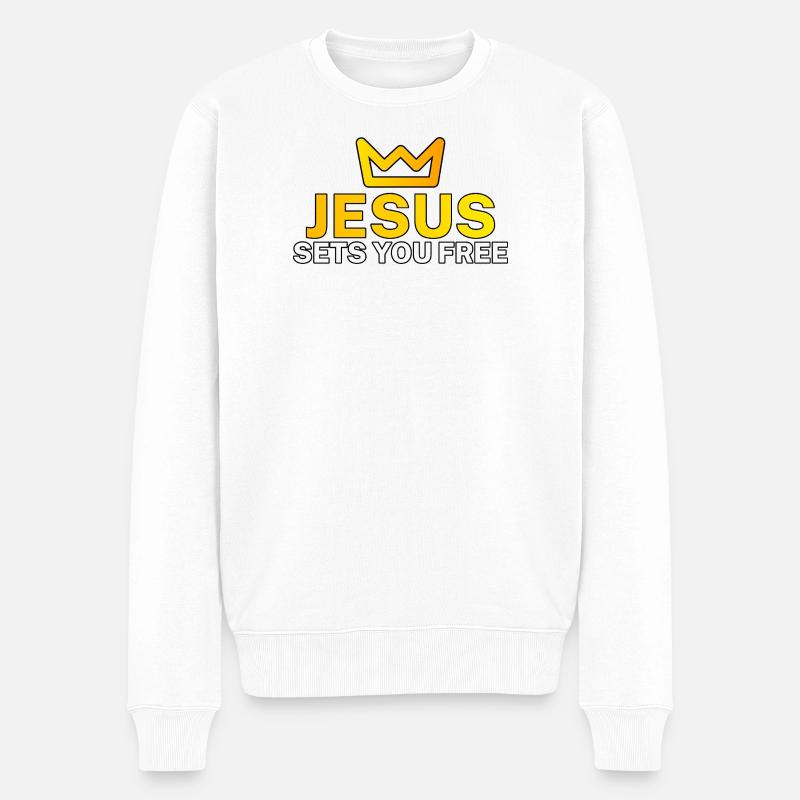 Jésus libère le cœur et l’âme - Pull Premium bio Homme - blanc