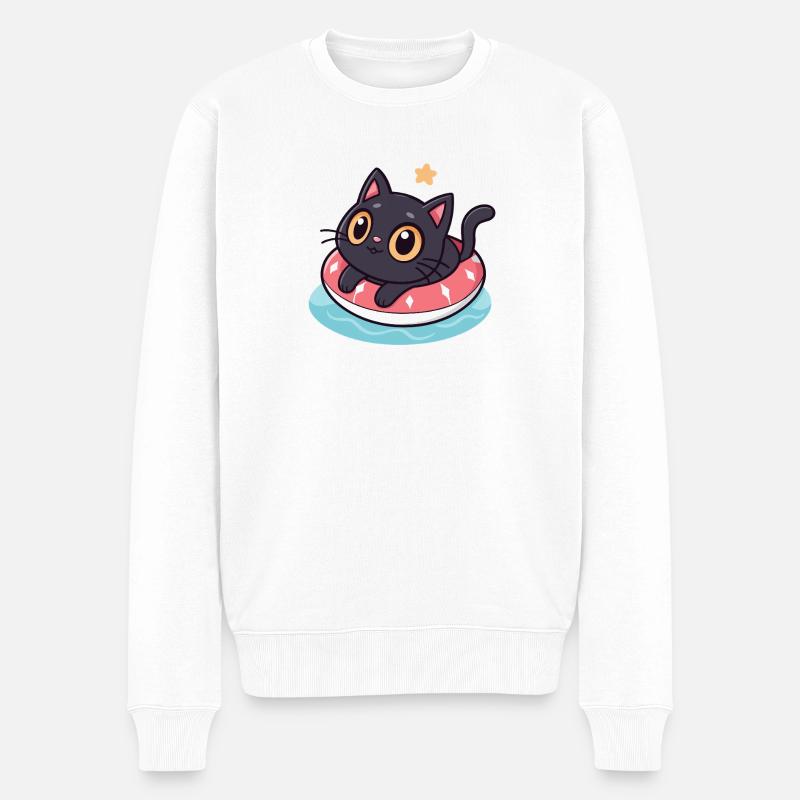 Chat kawaii sur boué rose - Pull Premium bio Homme - blanc