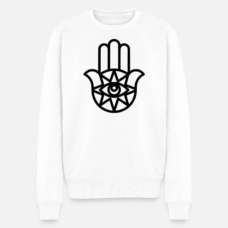 Hamsa Hand Fatima Umriss - Männer Premium Bio Pullover - Weiß