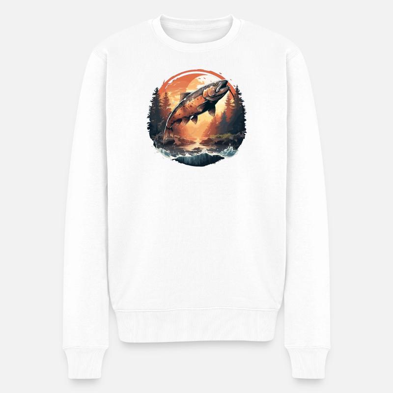 Lachse Lachs - Männer Premium Bio Pullover - Weiß