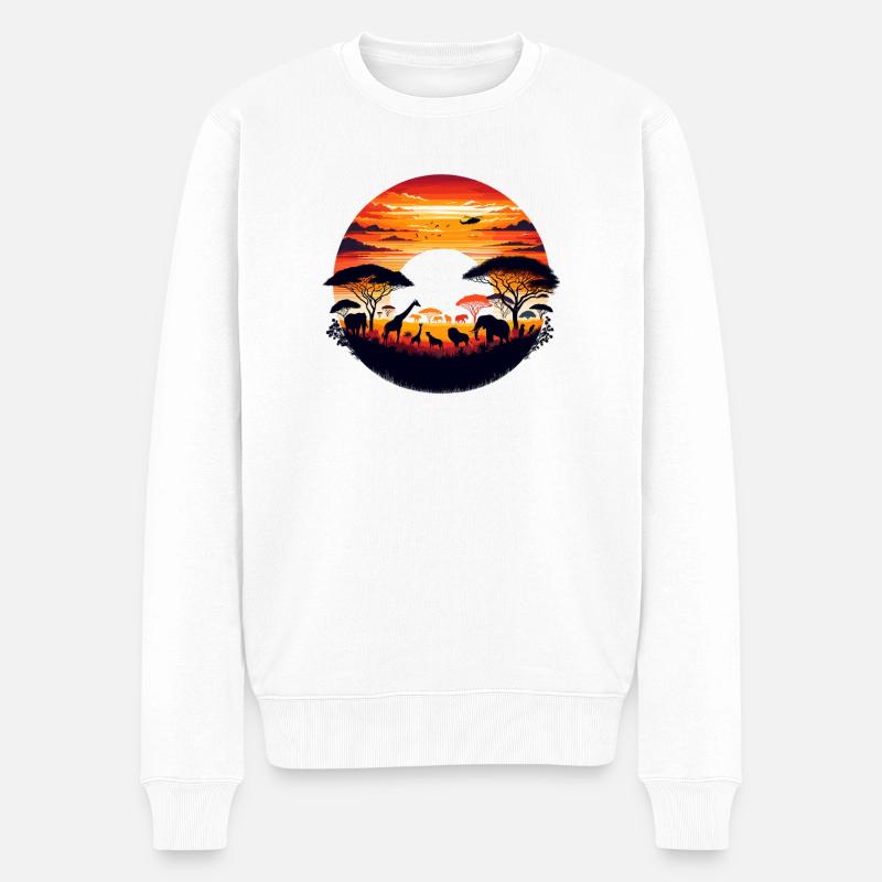 Sonnenuntergang Serengeti Silhouette - Männer Premium Bio Pullover - Weiß