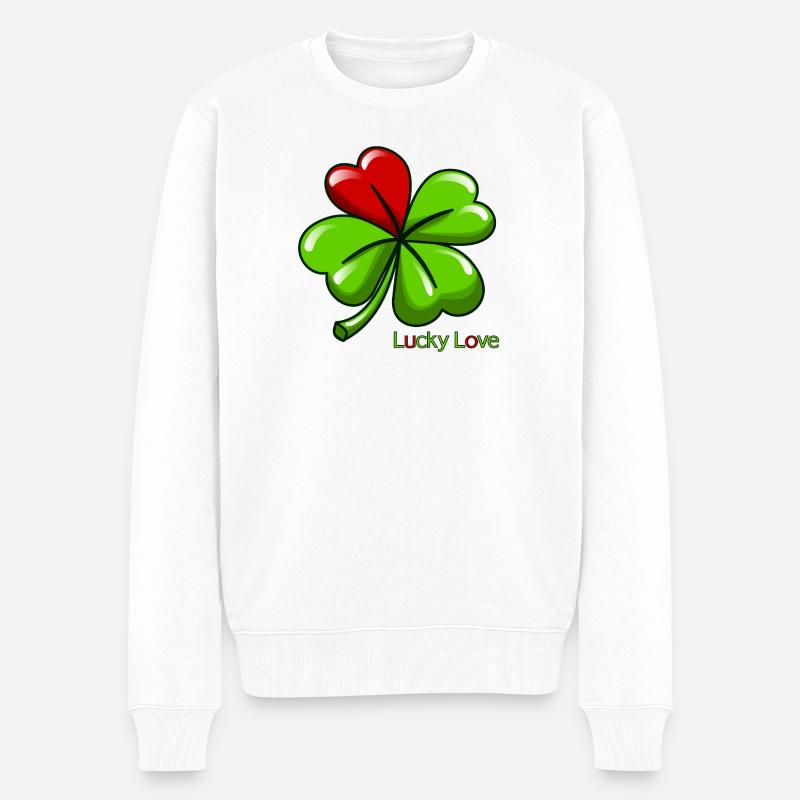 Glücksliebes Kleeblatt - Männer Premium Bio Pullover - Weiß