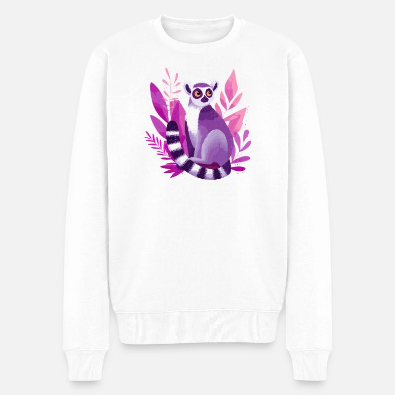 Lémurien violet dans la Jungle Rose - Pull Premium bio Homme - blanc