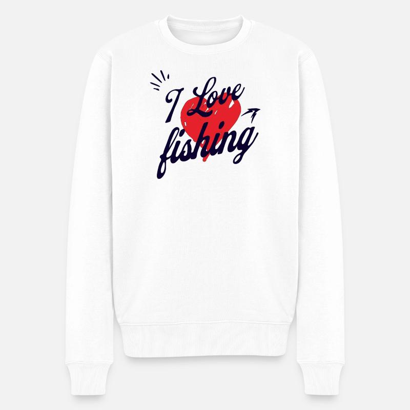 I LOVE FISHING - Männer Premium Bio Pullover - Weiß