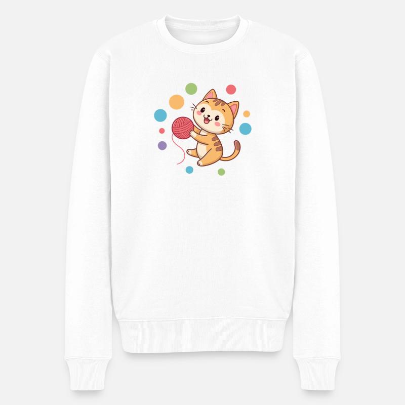 Kätzchenspieler-Wollknäuel - Männer Premium Bio Pullover - Weiß