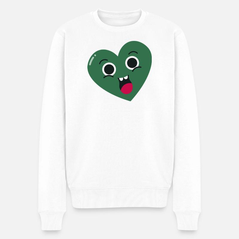 Lächelndes Grünes Herz - Männer Premium Bio Pullover - Weiß