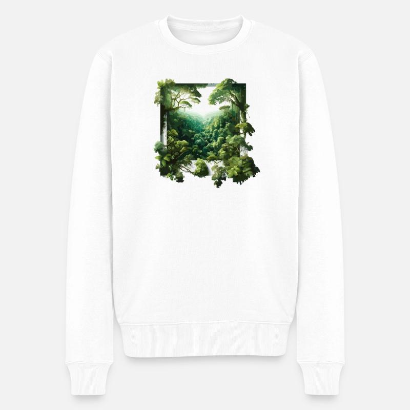 Fenster zum Dschungelgrün - Männer Premium Bio Pullover - Weiß