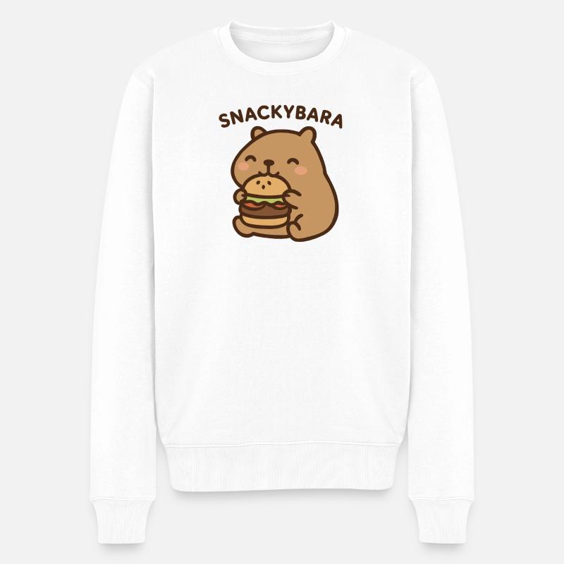 Snackybara - Capybara avec burger - Pull Premium bio Homme - blanc