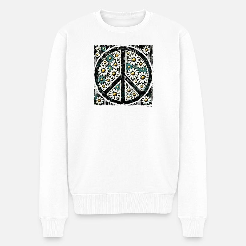 Daisy Peace Blumenemblem - Männer Premium Bio Pullover - Weiß