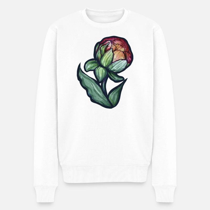 Aquarell Pfingstrosenblüte - Männer Premium Bio Pullover - Weiß