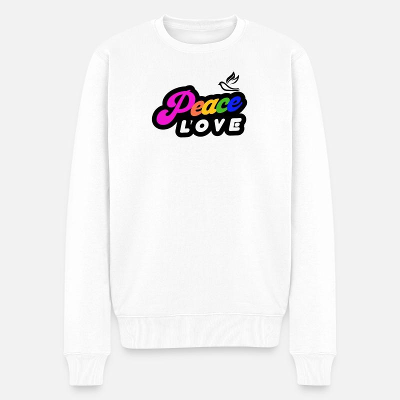 Peace Love Regenbogen Retro - Männer Premium Bio Pullover - Weiß