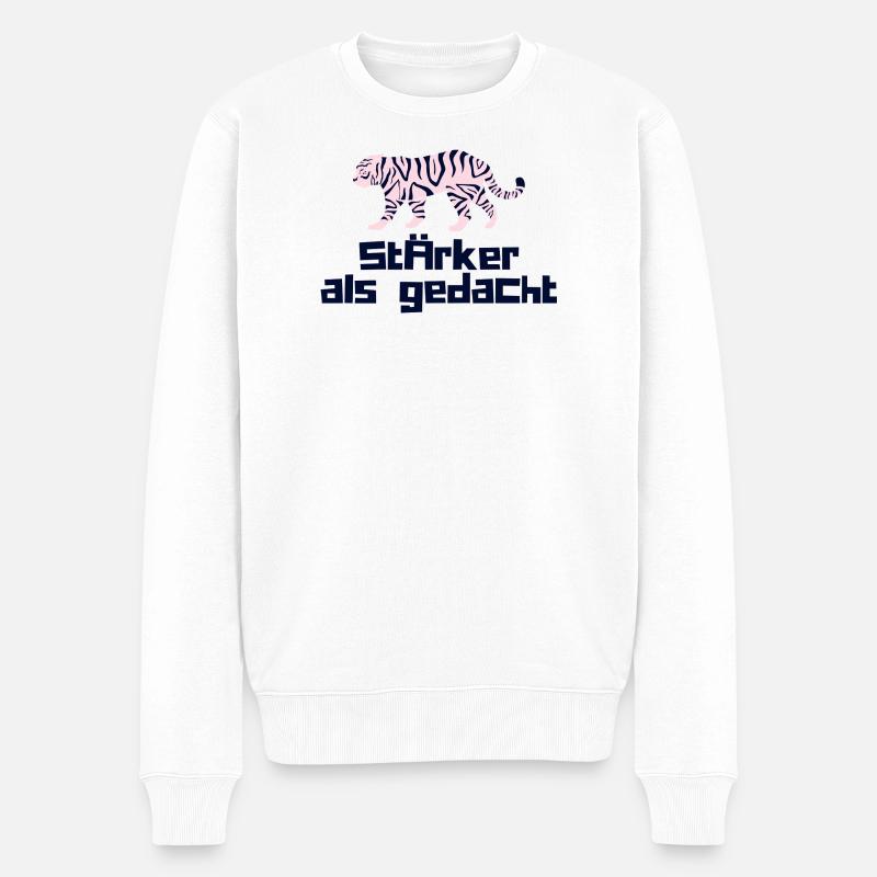 Stärker als gedacht: Pinker Tiger - Männer Premium Bio Pullover - Weiß