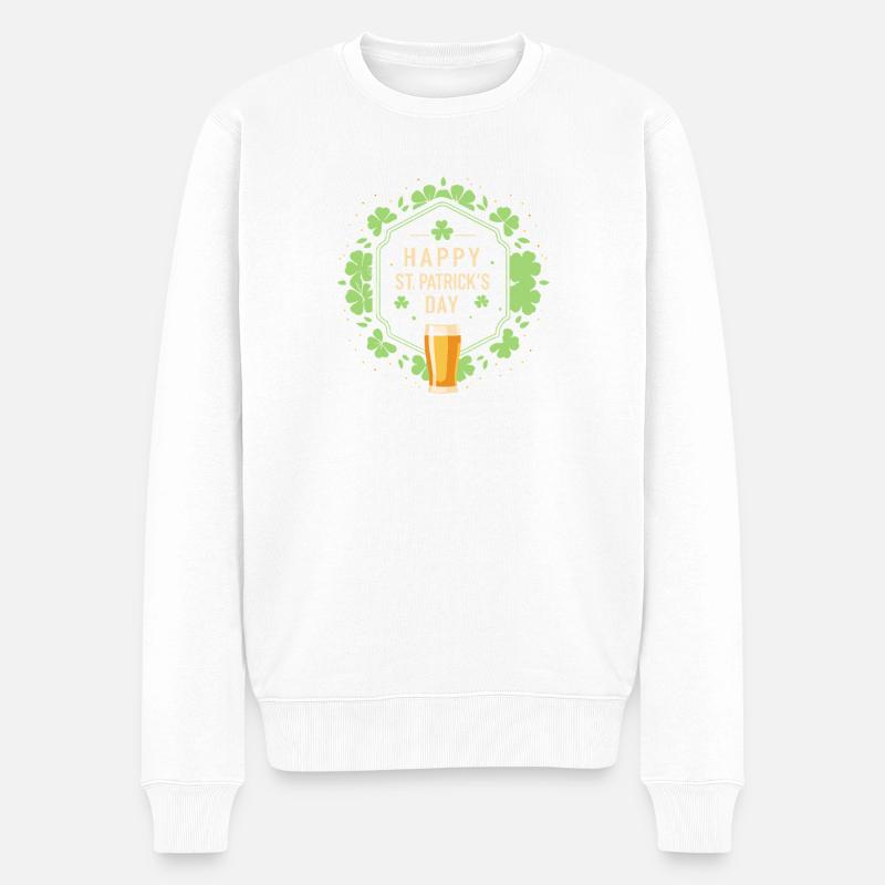 St. Patrick's Day Bier & Kleeblatt - Männer Premium Bio Pullover - Weiß