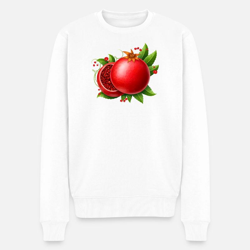 Granatapfel mit Blättern  - Männer Premium Bio Pullover - Weiß