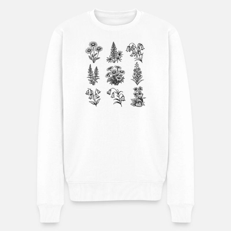 Nachtblüten-Botanik Muster - Männer Premium Bio Pullover - Weiß