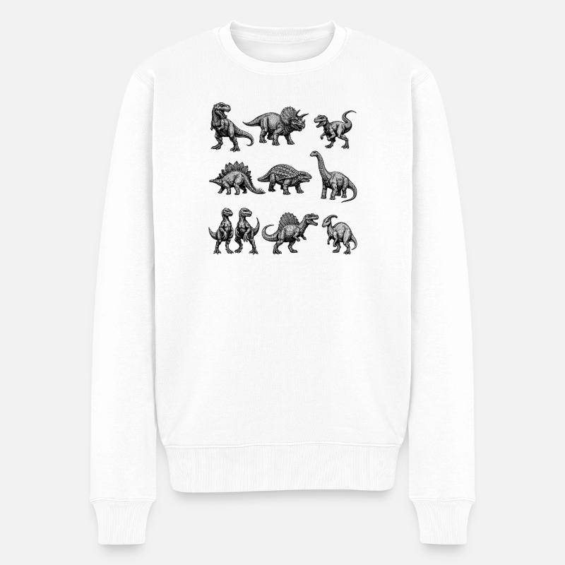 Dino Silhouetten Muster - Männer Premium Bio Pullover - Weiß