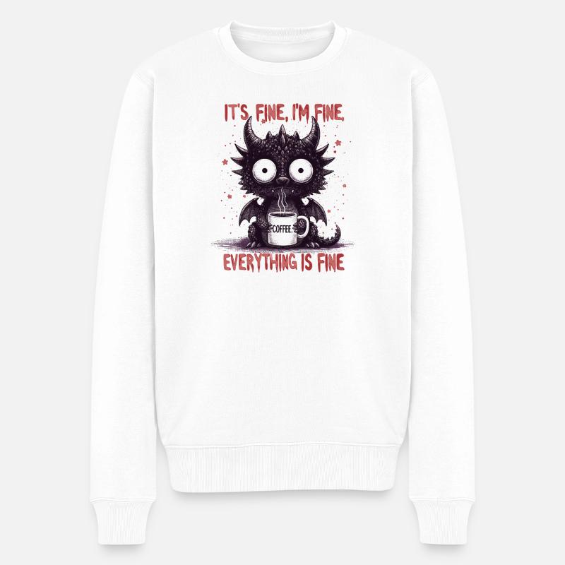 Its Fine Im Fine Kaffee Drachen - Männer Premium Bio Pullover - Weiß